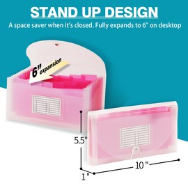 H4D Check Size 13 Pocket Expanding File Folder, Accordion File Organizer Wallet Case for Coupon Receipt Storage, 10 x 5.5 inches, Pink