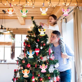 MONCAP 12 Pack Angel Poke-in Art Craft Kits for Kids DIY Arts and Crafts with Foam Squares Gifts for Girls Aged 4 5 6 7 8 Creative Activities Christmas Winter Decoration Party Favor Xmas DIY Crafts