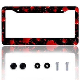Blood Drop License Plate Frame Red and Black Blood Spatter License Plate Holder for Car Accessories for Car Decor Fits Standard Us Vehicles Size 12 x 6 Inches with Screws
