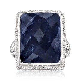 Ross-Simons 17.00 Carat Sapphire Roped-Edge Ring in Sterling Silver. Size 9
