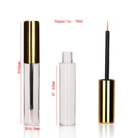 COSIDEA 12PCS Empty plastic gold 10ml Eyeliner tubes packing Vials Bottle Containe Eyeliner Brush Applicator for DIY Eyelash Growth Oil