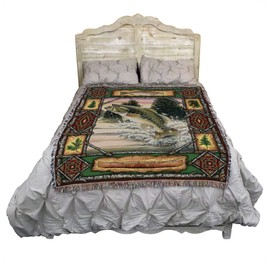 Pure Country Weavers Bass Lodge Blanket by Terry Doughty - Fish Wildlife Cabin Gift Tapestry Throw Woven from Cotton - Made in The USA (72x54)
