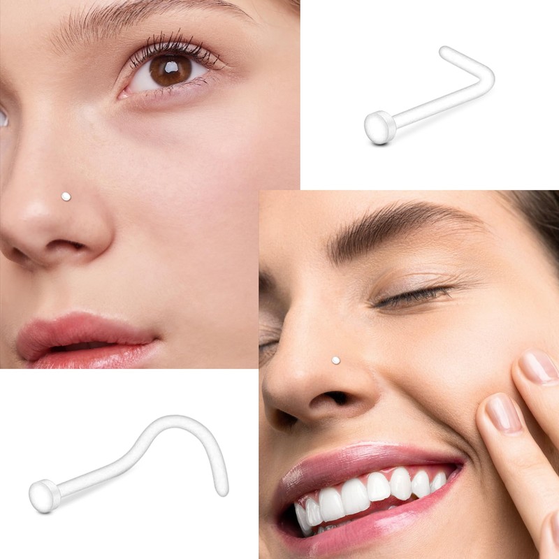 AVYRING 20G Nose Stud, Invisible Clear Nose Retainer with Bioflex
