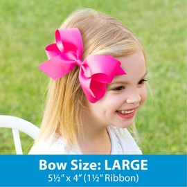 Wee Ones Girls' Classic Grosgrain Hair Bow on a WeeStay No-Slip Hair Clip w/ Plain Wrap, Large, Watermelon