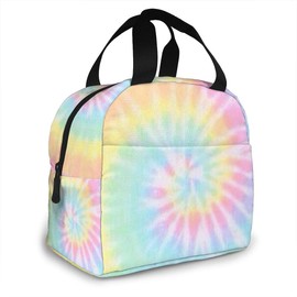 JIMOWANG Pastel Tie Dye Portable Lunch Bag Compact Tote Bag Reusable Lunch Box Container for School Office Work