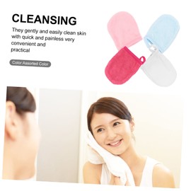 OHPHCALL 4pcs Reusable Makeup Remover Gloves Comfortable Facial Cleaning Mitts for Deep Cleansing and Skin Clarification Soft Microfiber Material for Women Daily Skincare