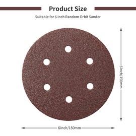 150mm Hook-and-Loop Sandpaper, 60Pcs 6 Inch Sanding Discs Pads 40/80/120/240 Grit, 150mm Circular Sander Pads 6 Hole Sand Sheets for Orbital Sander