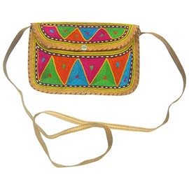 Attractive Handmade Multi Color Embroidered Camel Leather Sling Shoulder Bag