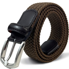 CHCSTAR Braided Stretch Belt Men Big and Tall Belt Genine Leather - Dark Khaki 40