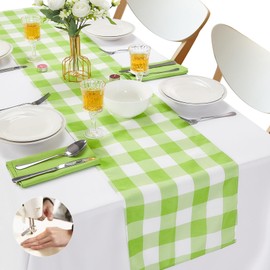Fabric Checkered Table Runner 1 Pack Waterproof Gingham Table Runner 14W x 108L Buffalo Check Table Runners for Parties Kitchen Dining Wedding Banquet (Emerald and White)