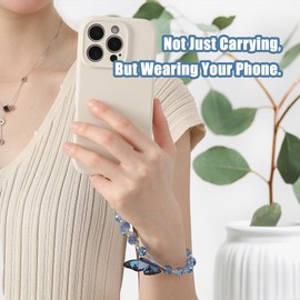 SPETASE Phone Charm with Beaded Crystals, Anti-Theft Phone Strap, Hands-Free & Detachable Cellphone Lanyard, Cellphone Chain Wristlet with Tether Tab, Charms for Smartphones, Bags and More (Blue Butterfly)