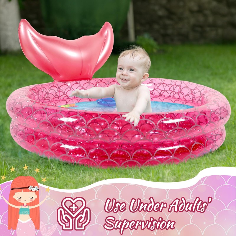 PullCrease 47" Inflatable Mermaid Pool Backyard Round Swimming Pool for