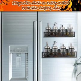 Beeveer 2 Pack Bat Magnetic Spice Rack for Refrigerator, Spice and Seasoning Organizer, Black Metal Fridge Organizers and Storage Magnetic Shelf for Fridge Oven Side