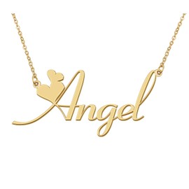 18k Gold Plated Angel Heart Name Pendant Charm Necklace for Womens Birthday Graduation Stainless Steel Jewelry