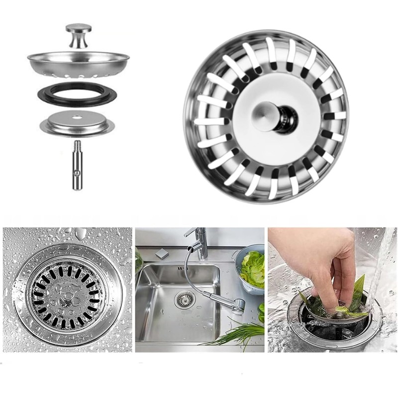 2 Pack Kitchen Sink Plug Strainer, Stainless Steel Kitchen Sink