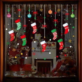 ONDY Merry Christmas Garter Window Glass Decoration Stickers 2026 New Holiday Removable Dress Up DIY Static Window Clings Decals for Living Room Bedroom Shop Windows