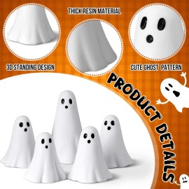 5 Pcs Cute Halloween Ghost Figurine Spooky Resin Sculpture Statue for Indoor Home Decor Tiered Tray Decorative Halloween GhostsColor: White Color