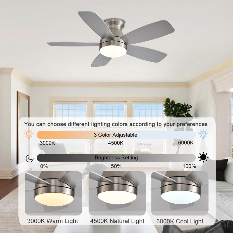 JSAITEE Ceiling Fans with Lights, 42 Inch Low Profile Ceiling