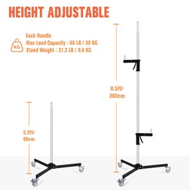 Heavy Duty Light Stand with Casters, Wheeled Photography Pistol Grip Stand with 2 Grips, 8.5FT Adjustable Steel Light Stand with 1/4" 3/8“ 5/8" Screw for Studio Camera, Monolight, Softbox, Umbrella