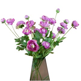 GLSATEMAN Artificial Silk Flowers Ranunculus Flower for Wedding Home Decoration 5 PCS Purple