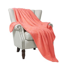 Exclusivo Mezcla Waffle Textured Soft Fleece Blanket, Large Throw Blanket(Coral Orange, 50 x 70 inches)- Cozy, Warm and Lightweight