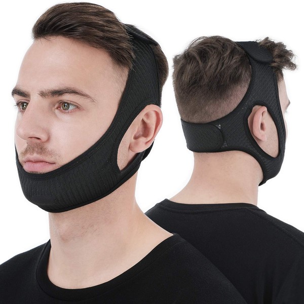 Anti Snore Chin Strap [Upgraded 2023], Vosaro Snoring Solution Effective Anti Snore Device, Adjustable and Breathable Stop Snoring Head Band for Men Women, Black