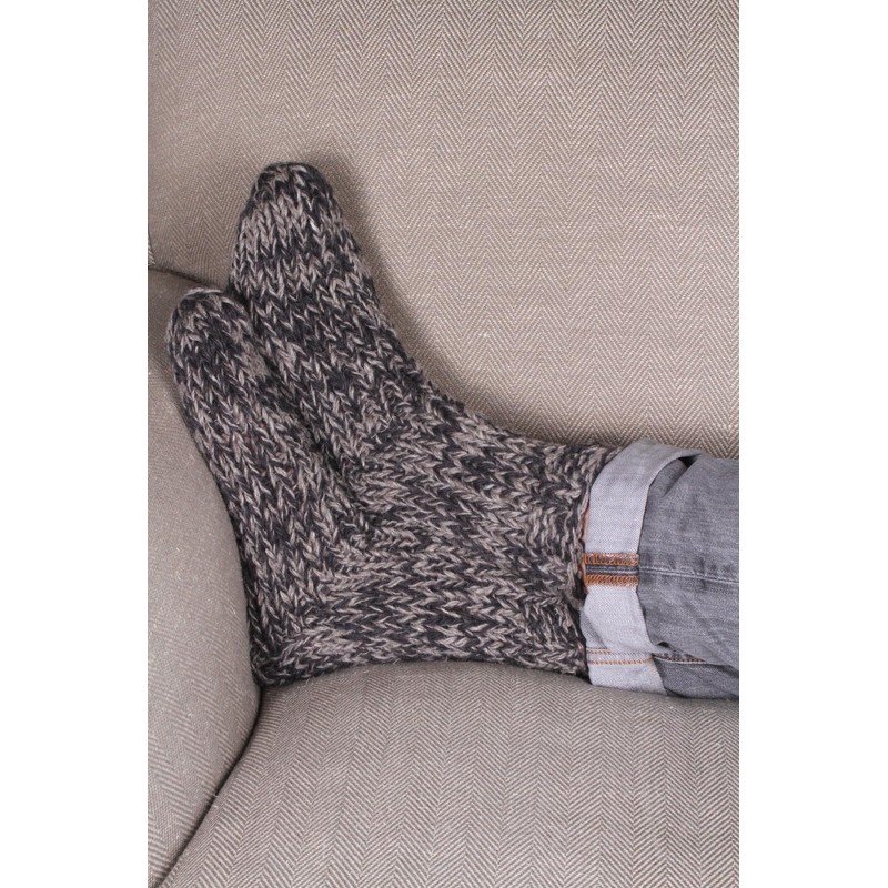 Pachamama Men 100% Wool Bed Sofa Socks Handknitted Charcoal Fleck