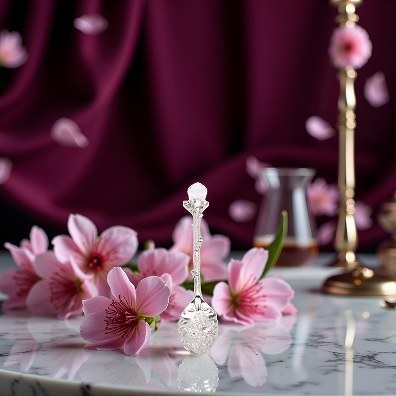 Silver Crystal Coffee Spoon Vintage Floral Carved Long Handle Ice