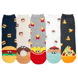 YEJIMONG Women’s 5 Pack Cotton Fun Food Cupcake Designed Novelty Crew Socks Gift Size 6-9 (Foodie - 5 Pairs)