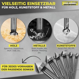 LUCIAMO 6 pieces 90° professional countersink set HSS M2 (6542) - for wood, metal and plastic - a must for every tool box!