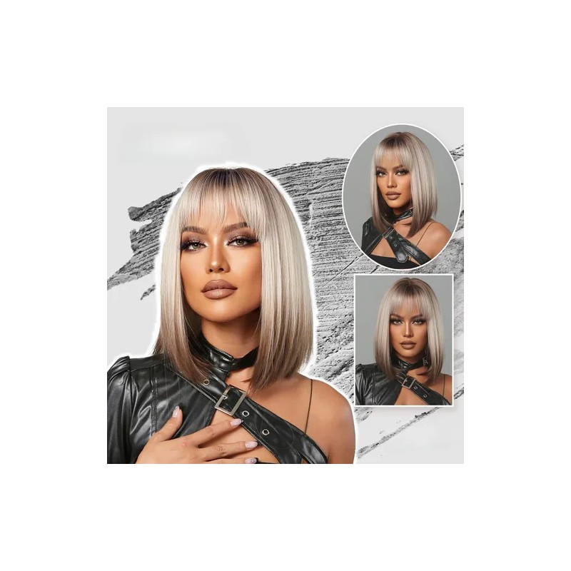 Flat Flequillo Pelo Corto Bob Pelo Liso Peluca Natural Moda