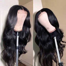 Body Wave Lace Closure Wigs Human Hair Pre Plucked with Baby Hair 4x4 Lace Front Wigs for Black Women Human Hair 150 Density Soft Glueless Lace Closure Wigs Human Hair Natural Black Color 14 Inch