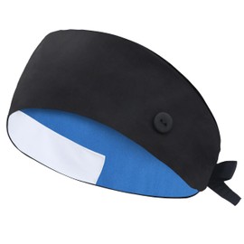 IRIS CRAFT IRIS CRAFT Adjustable Cotton Scrub Cap with Button, 2 Pack Cotton-Lined Working Hat Sweatband, Double Layer Elastic Bandage Tie Back Working Hats for Women & Men, One Size, Black*2 PCS