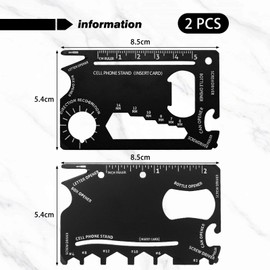 2 Multi-Function Tool Cards, Metal Multi-Function Card, Black Stainless Steel Tool Card, Multi-Function Bottle Opener Card, Convenient Outdoor Tools