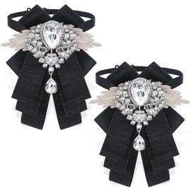GORGECRAFT Pack of 2 Pre-Tied Bow Ties Adjustable Rhinestone Bow Tie Brooch Decorative Crystals Wedding Suit Tie Collar Brooch Pin for Men Women Birthday Gifts Black