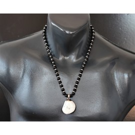 Natural Tumbled Howlite Pendant, Genuine Black Onyx Beaded Necklace, White Stone Necklace, Gemstone Necklace, 8mm Beads, Unique Fashion Jewelry, Healing Crystal Chakra Necklace, Crystal Pendant