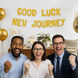 Meowoo Cheers to New Beginnings Decor, 7.7 Inch Reusable Glittery Gold Banner, Good Luck New Journey, Easy-to-Assemble Party Supplies for Teens, Celebration Decorations