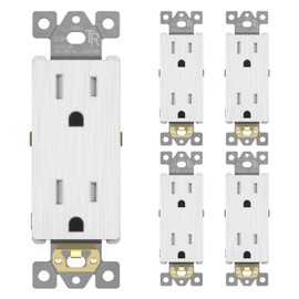 LIDER Brushed Finish Decorator Receptacle, Child Safe Tamper-Resistant Wall Outlet, Residential Grade, Self-Grounding, 15A 125V, UL Listed, Brushed White, 5 Pack