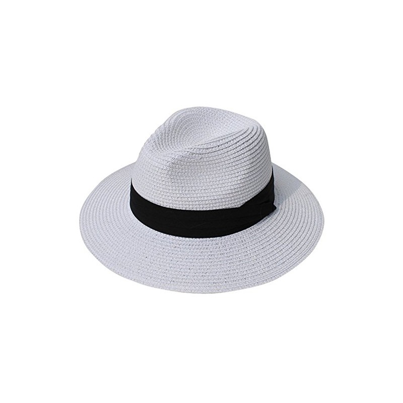 DRESHOW Women Wide Brim Straw Panama Roll up Hat Fedora