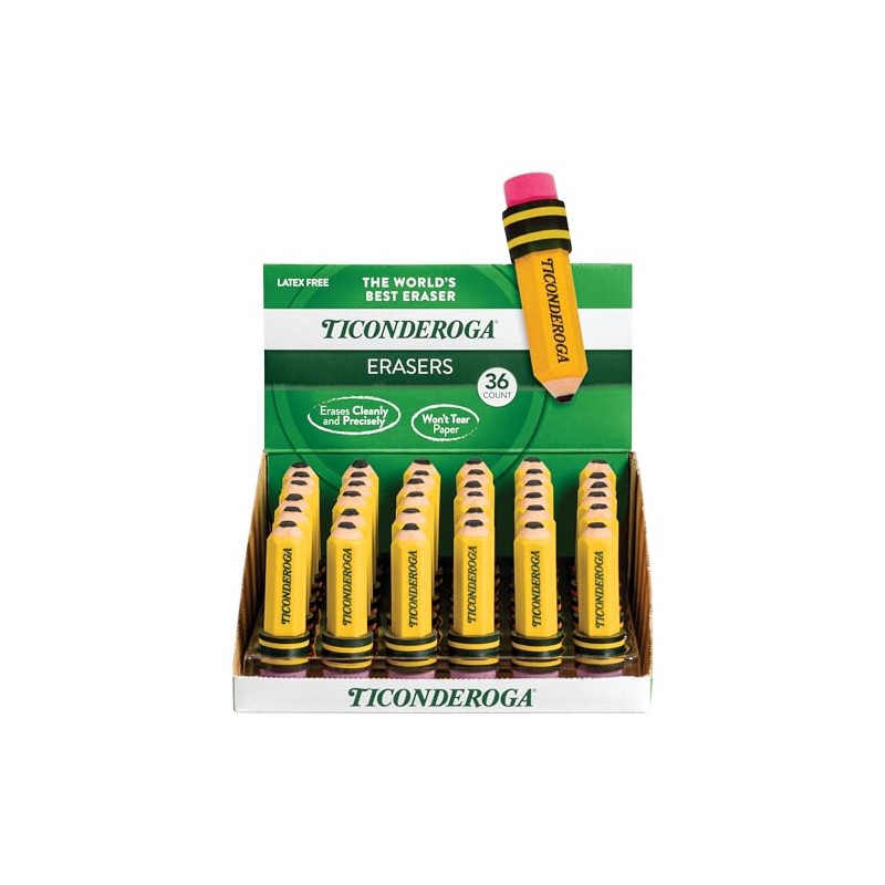 TICONDEROGA 38936 - Borradores con forma de lápiz, amarillo, paquete