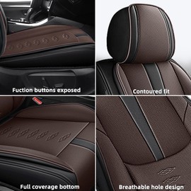 Leather Seat Covers for Volkswagen Passat/Jetta/Taos/Tiguan/Touareg,Car Seat Covers Full Set,Waterproof Car Seat Protectors with Airbag(Black+Brown,Pillows)