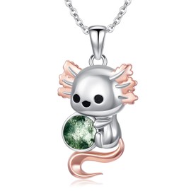 Dorunmo Axolotl Necklace Sterling Silver Axolotl Jewelry Animal Necklace Moss Agate Necklace Axolotl Jewelry Axolotl Necklace for Women Birthday Christmas Anniversary Cute Animal Jewelry for Women