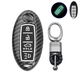 x xotic tech Carbon Fiber Texture Key Fob Case Cover Shell w/Keychain Compatible with Infiniti EX FX X G JX M Q QX or Nissan Altima Armada GTR Maxima Murano Pathfinder Sentra Night-Luminous Black