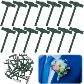Winsyison 20pcs Boutonniere Safety Pins for Men, T-Shaped Corsage Pin, Plastic Boutonniere Clips for Wedding Birthday Parties Formal Dinners Business Events- Green