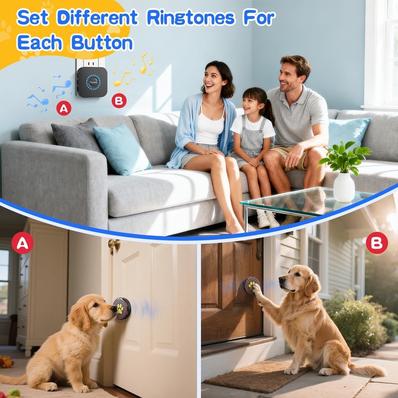 Dog Door Bell for Potty Training, IP55 Waterproof, 55 Ringtones,