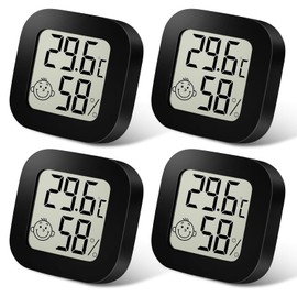 Ainiv Mini LCD Thermometer, Pack of 4 Digital Indoor Hygrometer, Hygrometer, Wireless Humidity Meter for Baby Room, Living Room, Office, Greenhouse (Black)