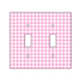 Decorative Wall Switch Cover Plate - Pink Gingham Decor Switch Plate - Great for Any Room With Checkered Pattern (Double Toggle Switch Cover)