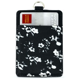 Slim Zario Keychain Wallet Lanyard - Minimalist RFID Card Holder Keychain for Women, Black Floral