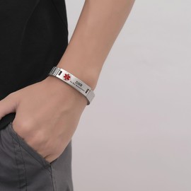 AOAMID Stretch Medical Alert Bracelets for Men Stainless Steel medical Bracelets for women with Free engraving-(dnr-silver-f-7.75 in)