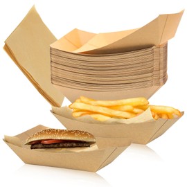 50 Pack 2 lb Food Serving Trays, Small Kraft Paper Oil-Proof Food Disposable Recyclable Take Out Food Serving Boats Baskets Trays for Concession Food & Condiments, Paper Nacho Trays